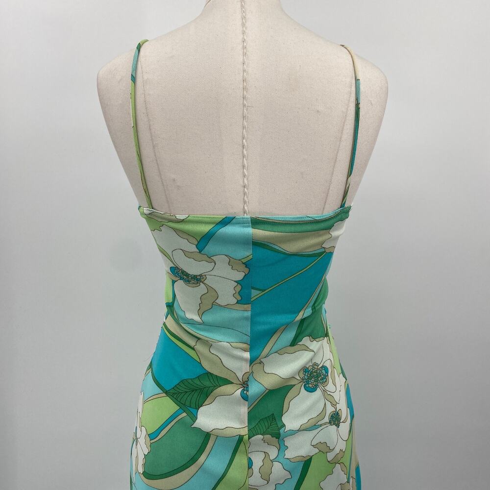 Vintage Y2k City Triangles Retro Floral Mini Dress Ruffled Hem Stretchy Mesh XS - Picture 7 of 8